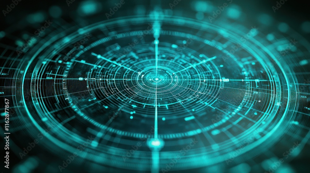 Poster abstract futuristic tech design: teal circular interface