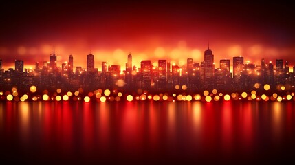 Fototapeta premium Red Cityscape Silhouette Illuminated At Night