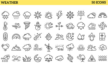 This weather Icon Set Includes Clouds, Sun, Wind, Snow, and Weather Elements. It is Perfect for Educators, Schools, and Online Learning Platforms.