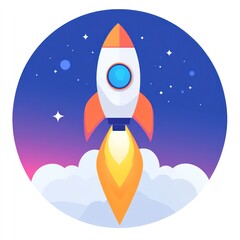 Rocket Launching Through Space Clouds Towards Stars