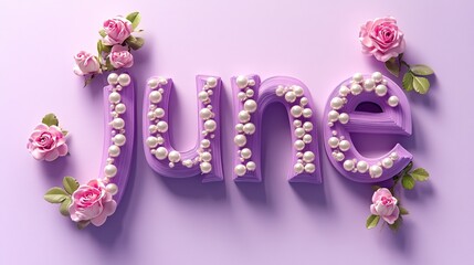 June month lettering with pearls and roses.