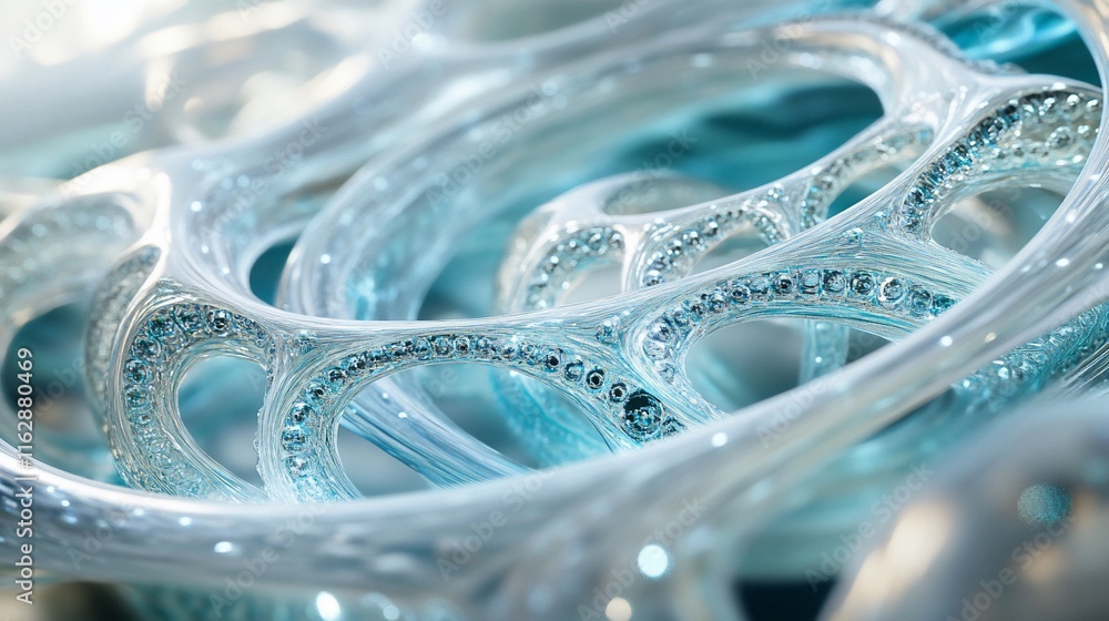 Aufkleber abstract blue and white organic structure with interconnected nodes and flowing lines.