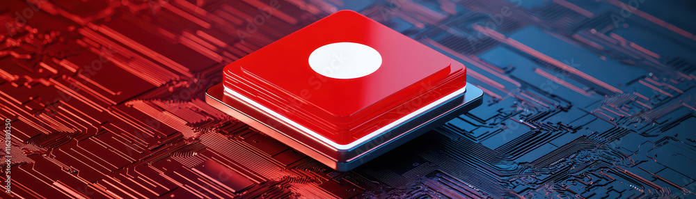 Aufkleber close up view of red button on circuit board, symbolizing technology and innovation