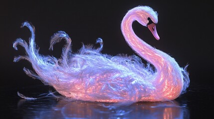 Glowing swan with fiery plumage, elegant pose, dark background.