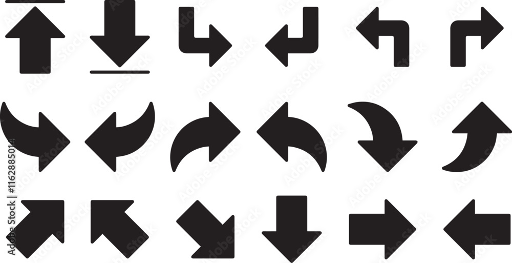 Fototapete Arrows set black icons. Arrow icon. Arrow vector collection. Doddle arrow set, collection of arrows. Collection different arrows sign. Black vector arrows icons