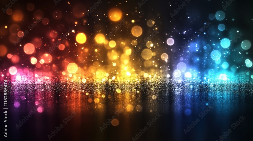 Poster vibrant colorful abstract bokeh background with rainbow spectrum, sparkling lights, and glitter effe