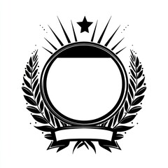Obraz premium Black and white circular emblem with laurel wreath and star