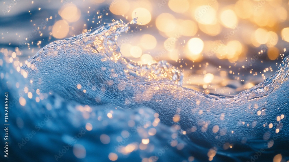 Poster close-up of ocean wave with bokeh lights.