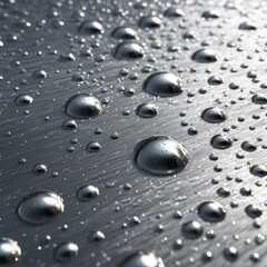 A mesmerizing close-up of water droplets glistening on a metallic surface, creating a captivating abstract pattern.