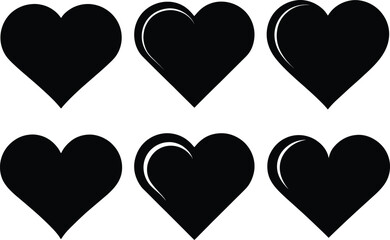 Heart icon shape design collection. Set of love symbols isolated design, 
Black heart shapes silhouette icon set.
