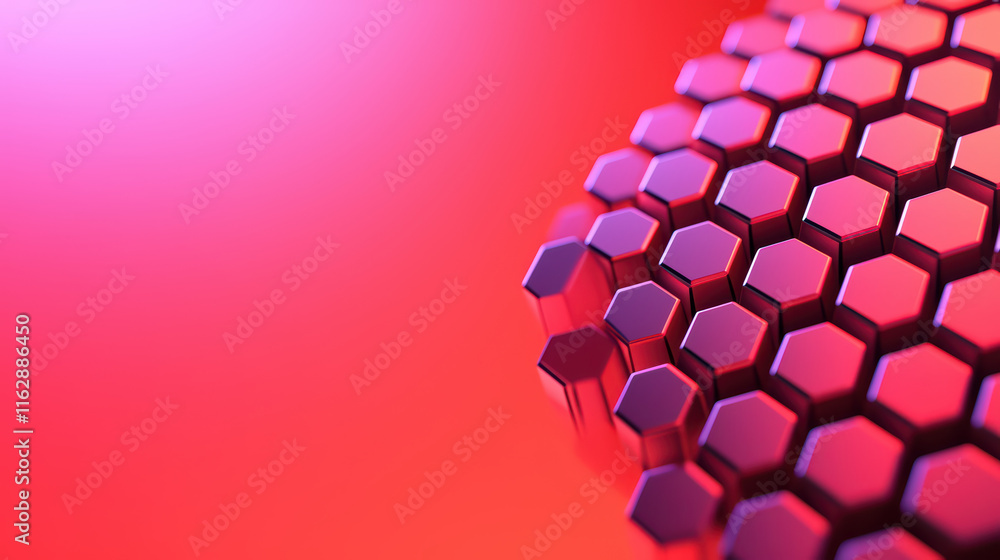 Poster close up view of hexagonal pattern with vibrant red background, showcasing depth and texture