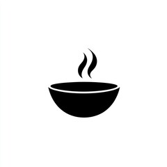 Simple Black Bowl Icon Showing Steam Rising