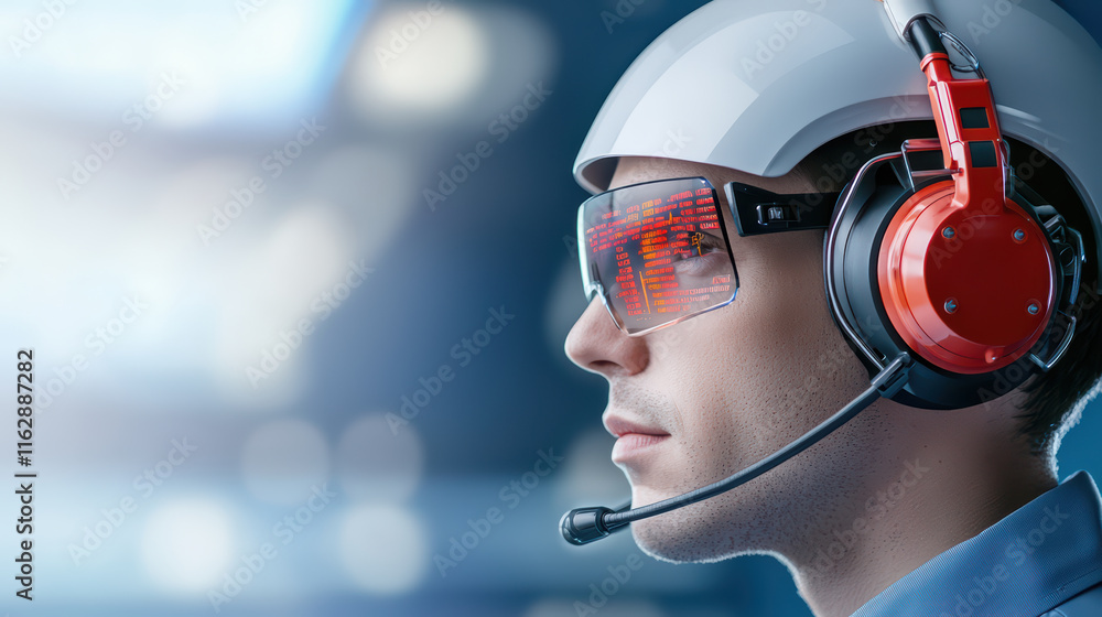 Poster ai powered call center robot with advanced headset and smart glasses