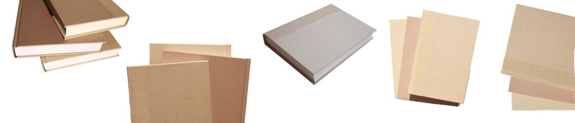 Blank brown books isolated on white. A set of book illustrations.