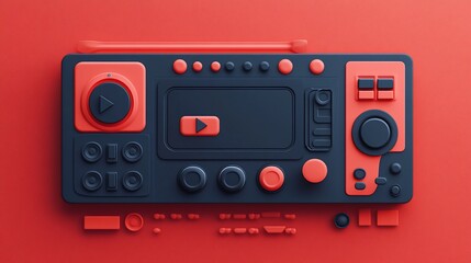 Fototapeta premium Red and black retro device with buttons and screen.