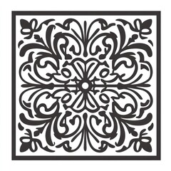 Fototapeta premium Black and white square floral design tile pattern