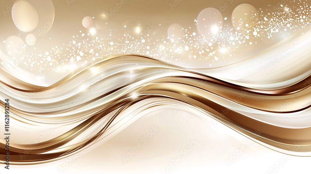 Aufkleber a shimmering wave design in golden hues, featuring soft curves and sparkling accents, creating an el