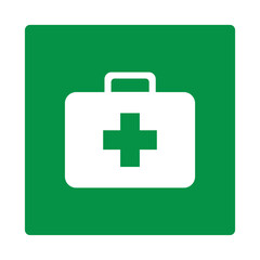Obraz premium Green sign first aid kit. Indicates the location of a first aid kit containing means for providing first medical aid in emergency situations. First aid means. Iso 7010.