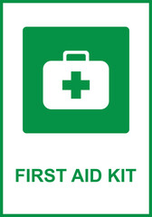 Fototapeta premium Green sign first aid kit. Indicates the location of a first aid kit containing means for providing first medical aid in emergency situations. First aid means. Iso 7010.