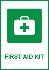 Fototapeta premium Green sign first aid kit. Indicates the location of a first aid kit containing means for providing first medical aid in emergency situations. First aid means. Iso 7010.