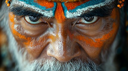 Close Up Portrait Of A Painted Elderly Man