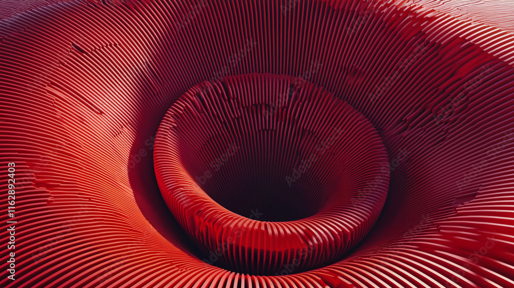 Poster a striking red spiral vortex with intricate textures, creating a captivating visual depth and a sens