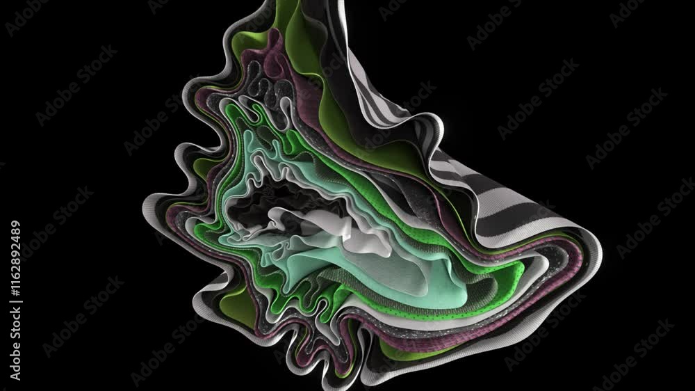 Poster colorful layers intertwine and undulate, creating a mesmerizing 3d topography against a black backgr