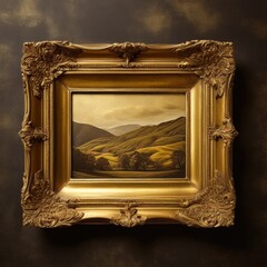 Elegant portrait of a royal  in a vintage golden frame with intricate details, set against a...