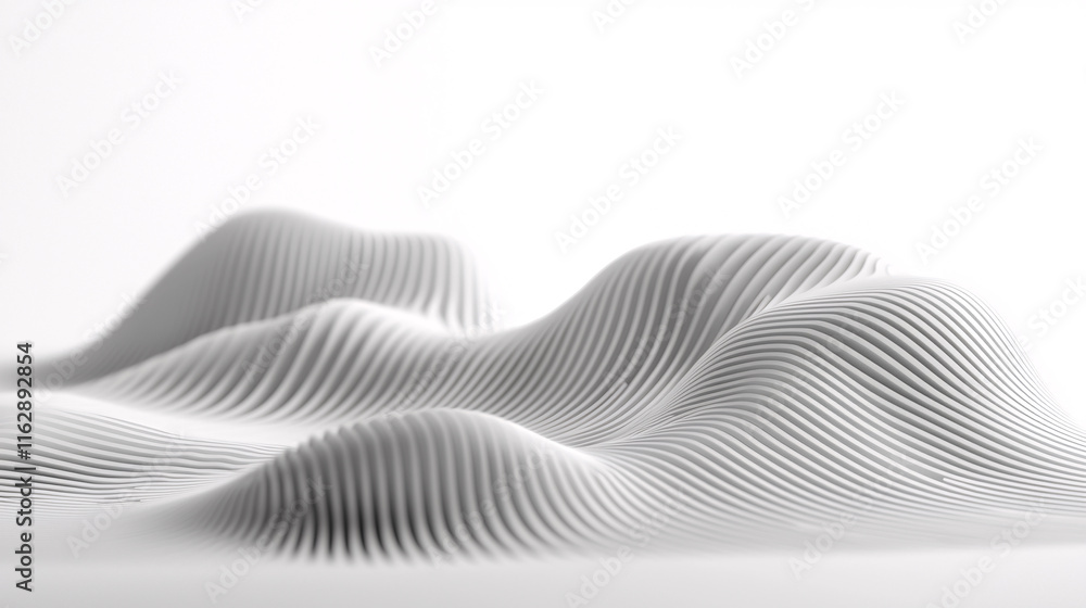 Poster a monochromatic landscape featuring smooth, wavy forms, creating a serene, abstract composition with