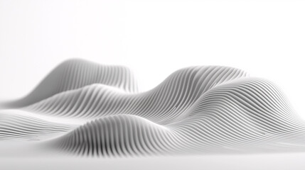 A monochromatic landscape featuring smooth, wavy forms, creating a serene, abstract composition with soft shadows and gentle gradients.