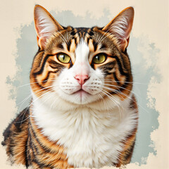 Cat portrait with confident expression on soft background