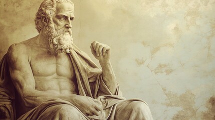 Naklejka premium Classical art depiction of a philosophical figure in thoughtful pose for educational and decorative use