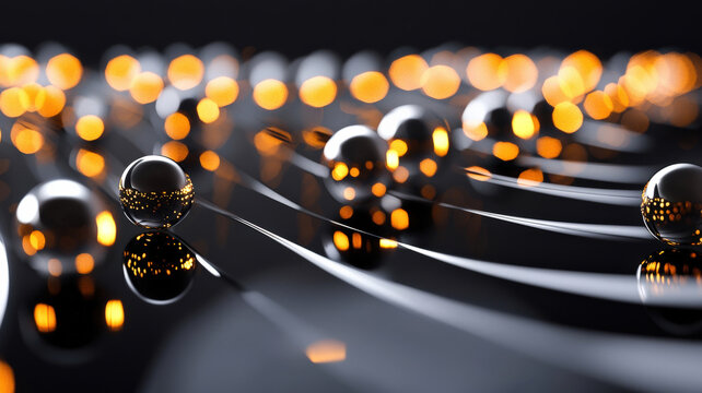 3D bubble chart, glowing spheres, dynamic reflections, sleek reflective surface. Modern data visualization, complex relationships, dynamic analysis.