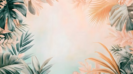 Tropical Leaf Frame Pastel Background Design