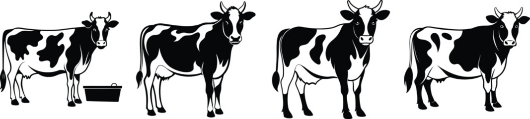 cow silhouette, Cow bull farm animals silhouettes set, large pack of vector silhouette design, isolated white background