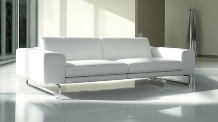 Modern white sofa in a minimalist interior space.