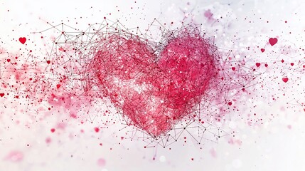 Abstract red heart with lines and dots on white background.