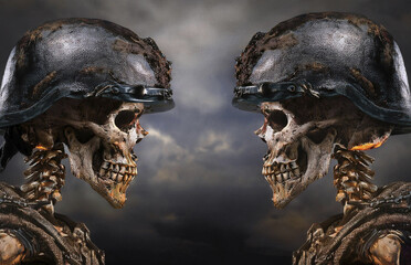 Reference images of two soldier skulls looking face to face