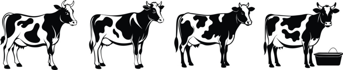 cow silhouette, Cow bull farm animals silhouettes set, large pack of vector silhouette design, isolated white background