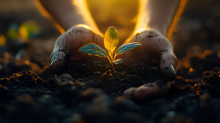 Obraz premium Hands Gently Holding Young Green Plant - Symbol of Growth and Nurturing