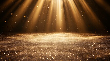 A golden light beams down on a sparkling surface, creating a magical atmosphere.