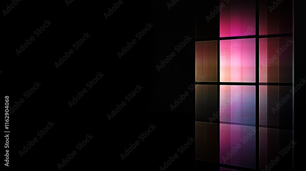 Poster abstract design with colorful light reflections on a dark background.
