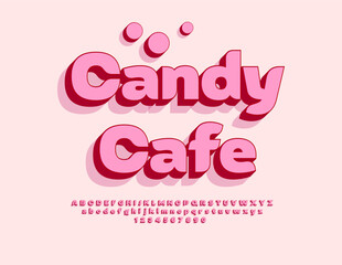 Vector Joyful signboard Candy Cafe. Fashion Cool Font. Pink 3D Alphabet Letters and Numbers set.