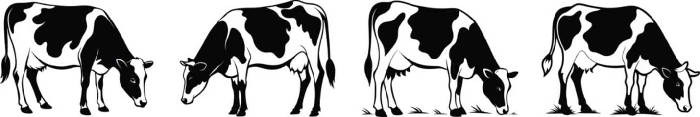 cow silhouette, Cow bull farm animals silhouettes set, large pack of vector silhouette design, isolated white background