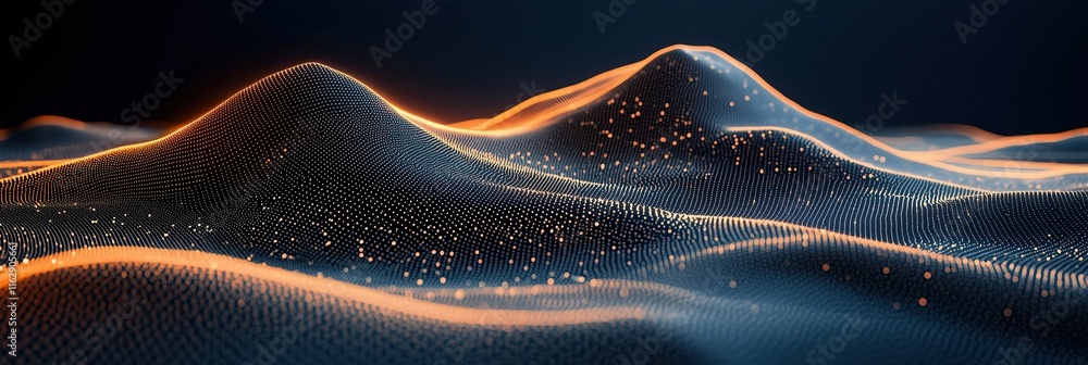 Aufkleber abstract digital landscape with glowing particles forming rolling hills technology data visualizatio