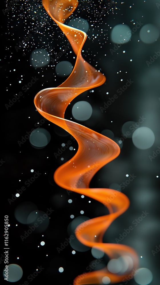 Poster abstract orange swirl against dark background with bokeh lights dynamic and visually