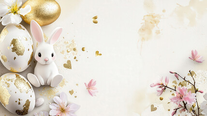 Beautiful Easter greeting card, gold foil accents, space for personalized message. Festive, elegant, celebratory, spring, religious holiday.