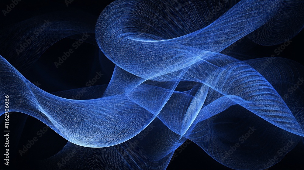 Poster abstract blue wave pattern on black background.