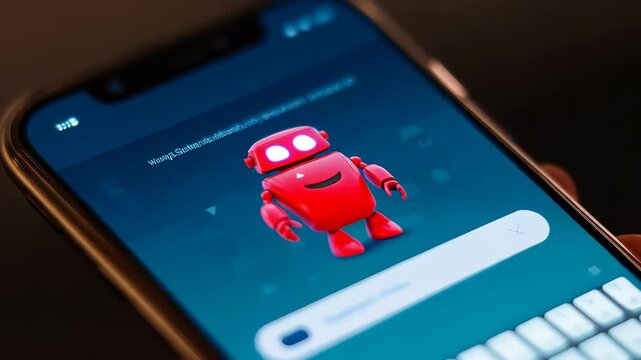 Mobile Phone Displaying a Red Robot Character