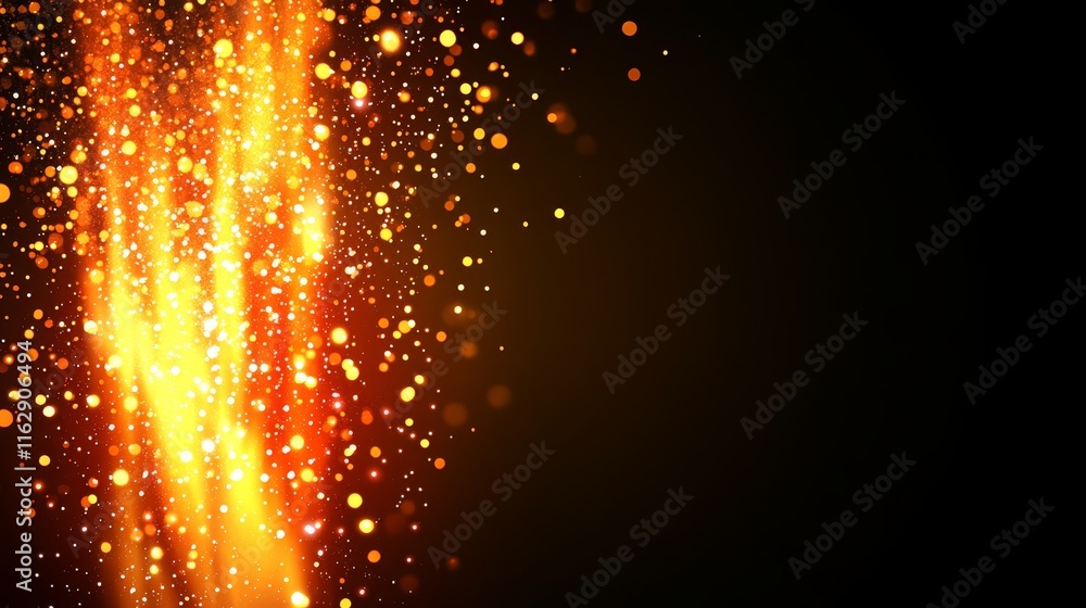Poster a vibrant display of orange and gold particle against a dark background, creating a dynamic effect.